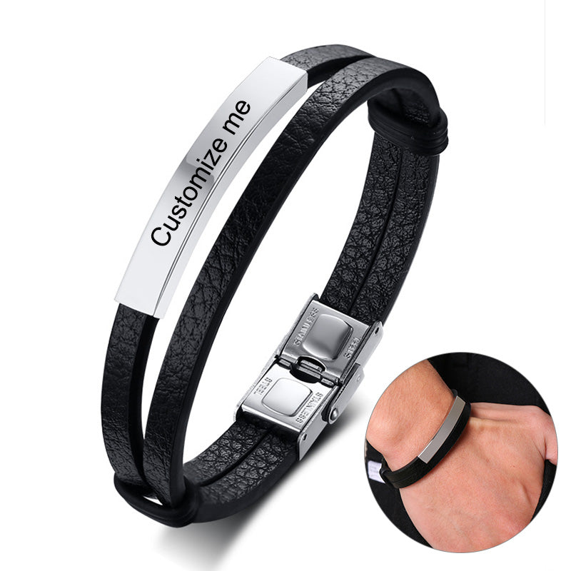 C033 Personalisiertes Edelstahl- Lederarmband