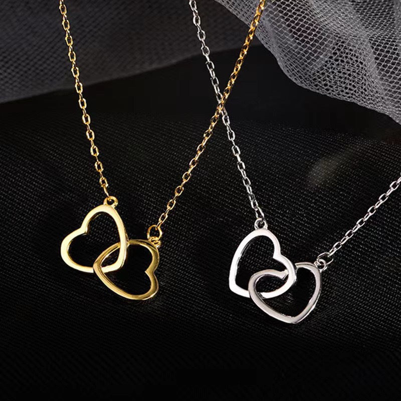 C005- Top-Style! Modische Doppel- Herz- Halskette in gold oder silber!