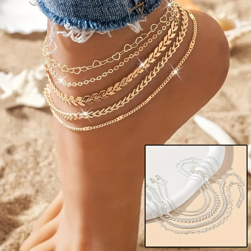 C160   modische Fusskettchen- 5 verschiedene im Set - Fashion Spring -Summer